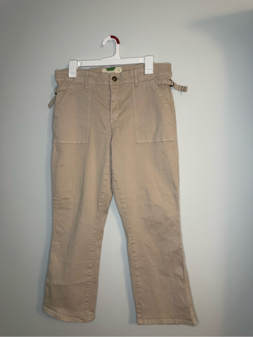 by Anthropologie Khaki Utility Kick Flare Cropped Pants Size Large